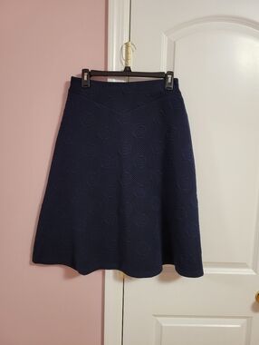 NWT Womens Cabi Style Textured Rose Print Navy Blue Flared Midi Skirt- S